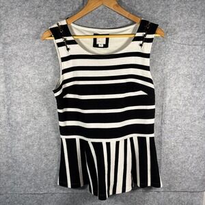 Anthropologie Striped Peplum Top Black White Size Large Sleeveless